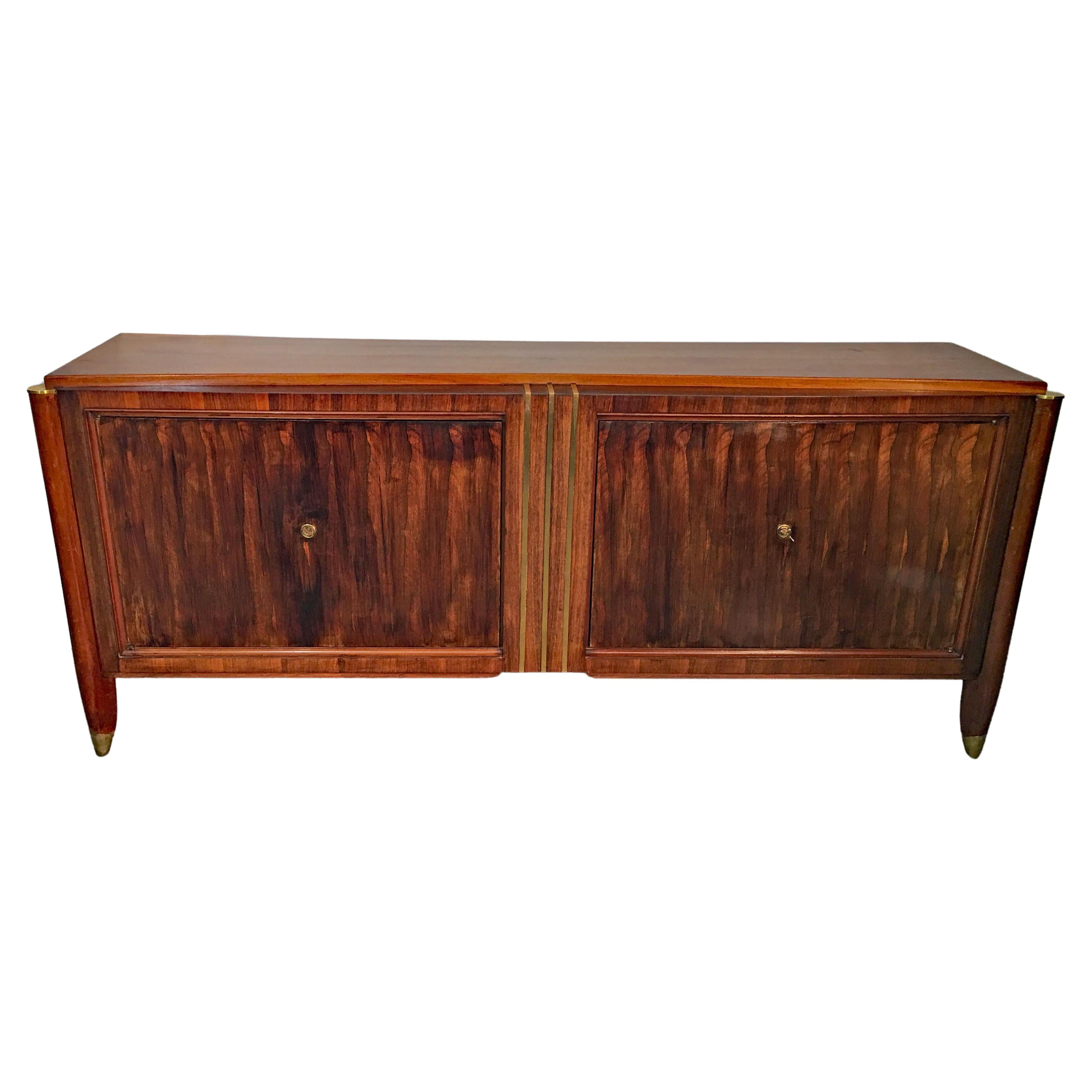 Art Deco Sideboard in Walnut and Bronze in the Style of Dominique, circa 1930 For Sale