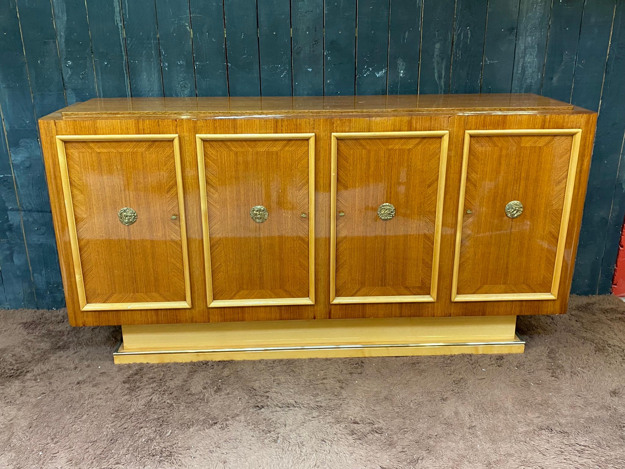 Art Deco Sideboard in Walnut and sycomore circa 1930 For Sale 6