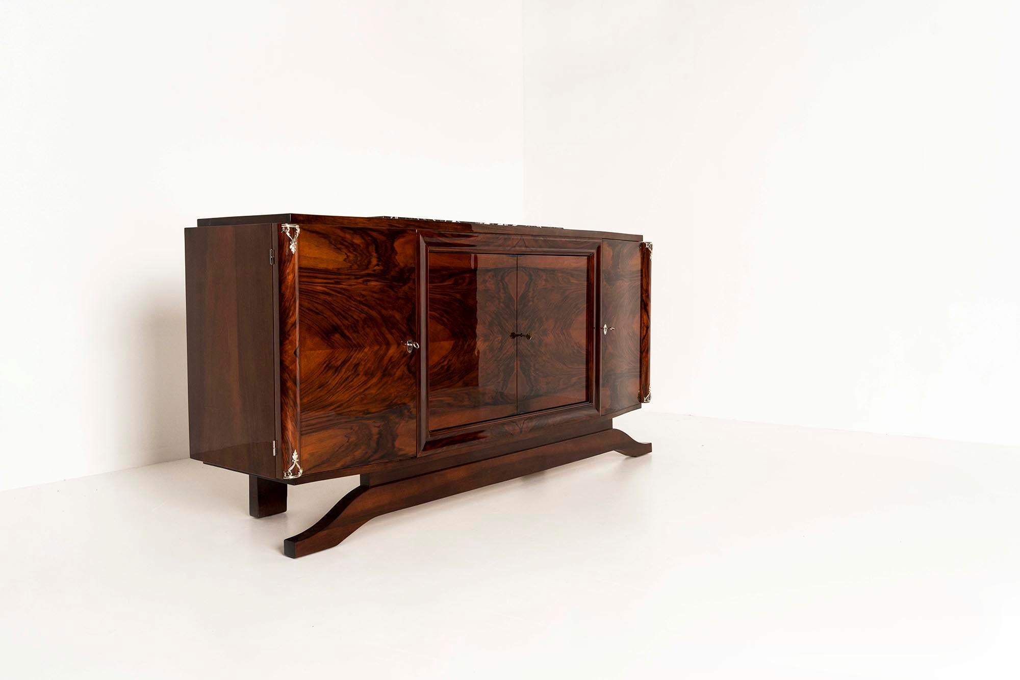 Art Deco Sideboard in Walnut Burl and Marble, France 1930s In Good Condition For Sale In Hellouw, NL