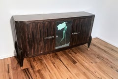 Art Deco Sideboard Makassar from France Around 1925 with Painted Mirror