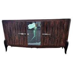 Vintage Art Deco Sideboard Makassar from France Around 1925 with Painted Mirror