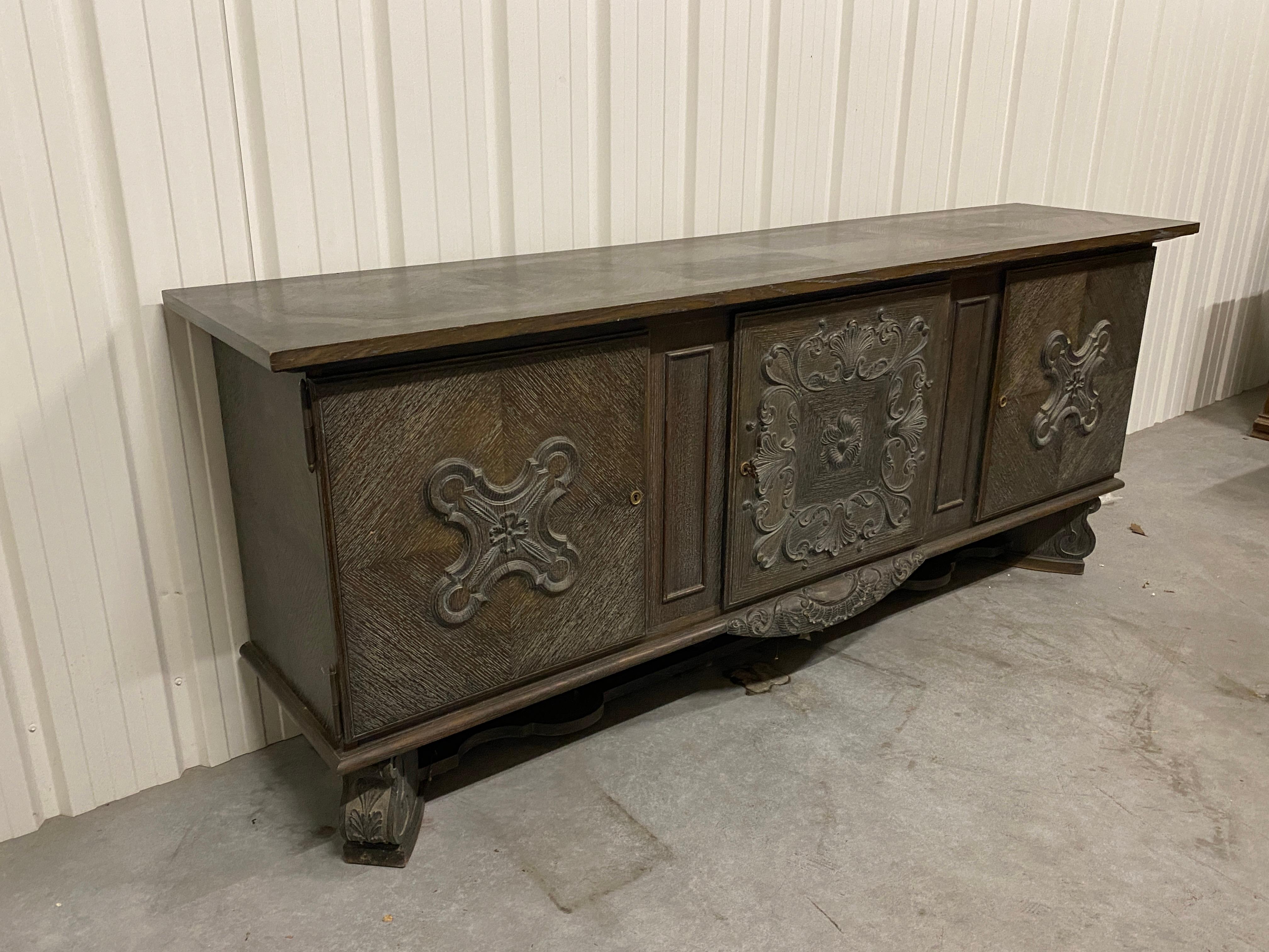 Art deco sideboard, neo classic in blackened oak circa 1940 In Good Condition For Sale In Saint-Ouen, FR