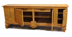 Art Deco Sideboard Opening with Four Doors in Ash with Bronze Decorations, 1940