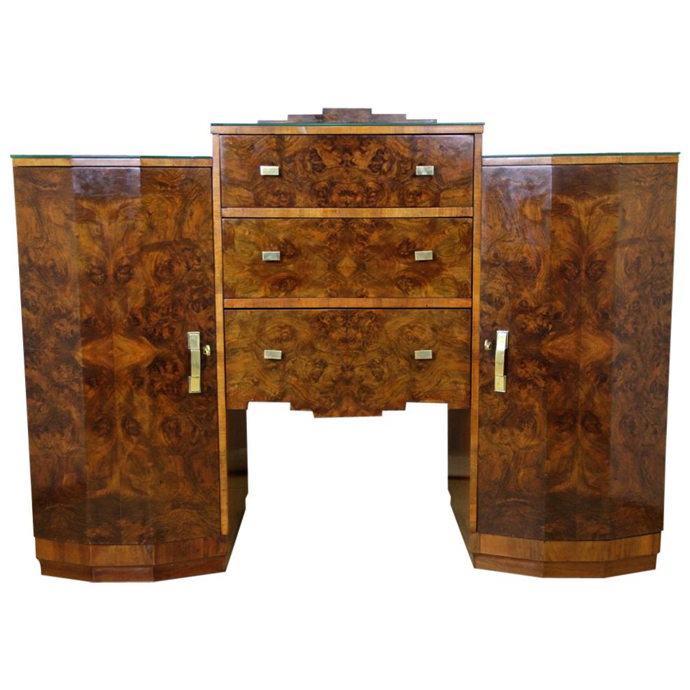 Art Deco Sideboard or Buffet Burr Walnut Bookmatched, Austria, circa 1925 For Sale