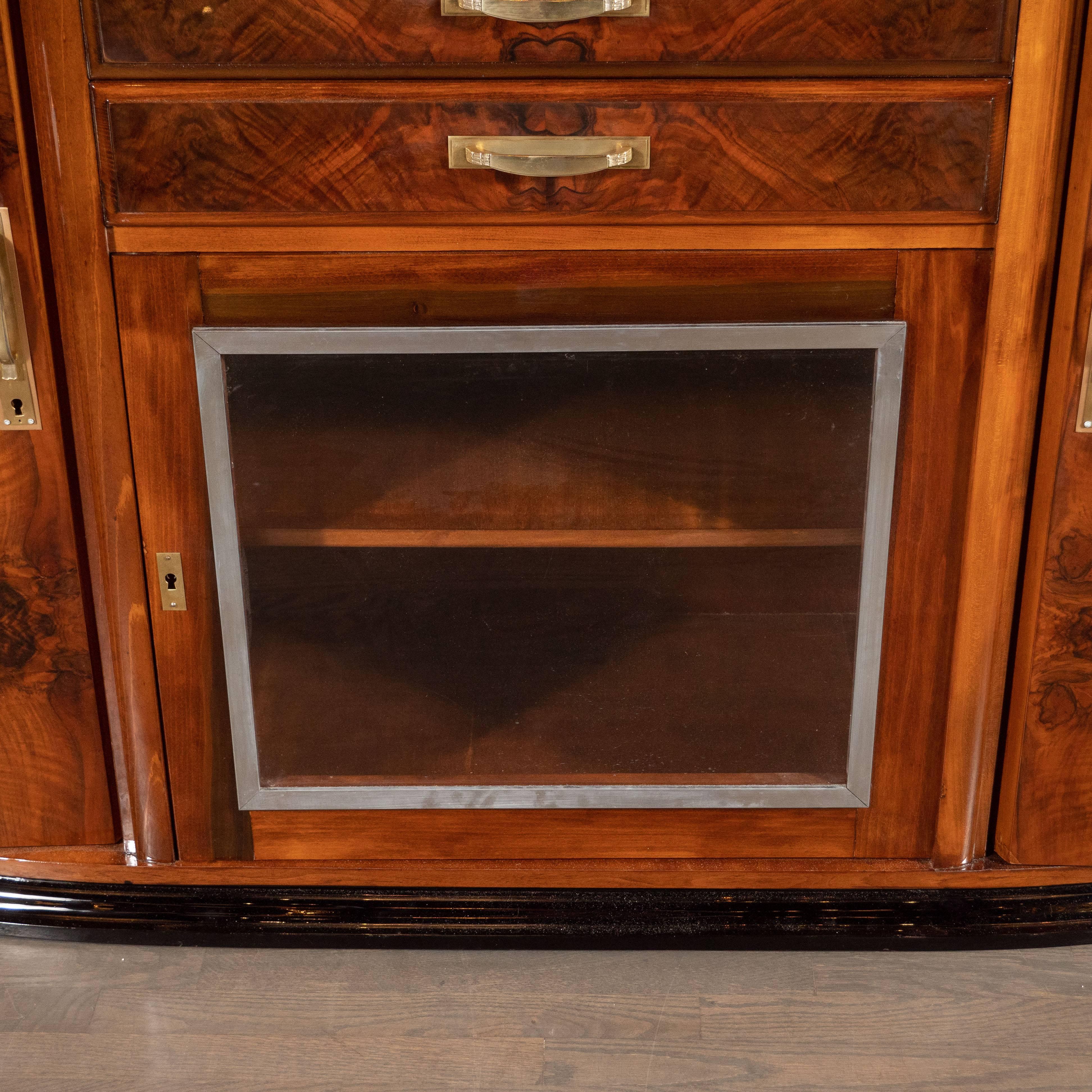 French Art Deco Sideboard or Cabinet in Burled Walnut, Exotic Marble and Black Lacquer