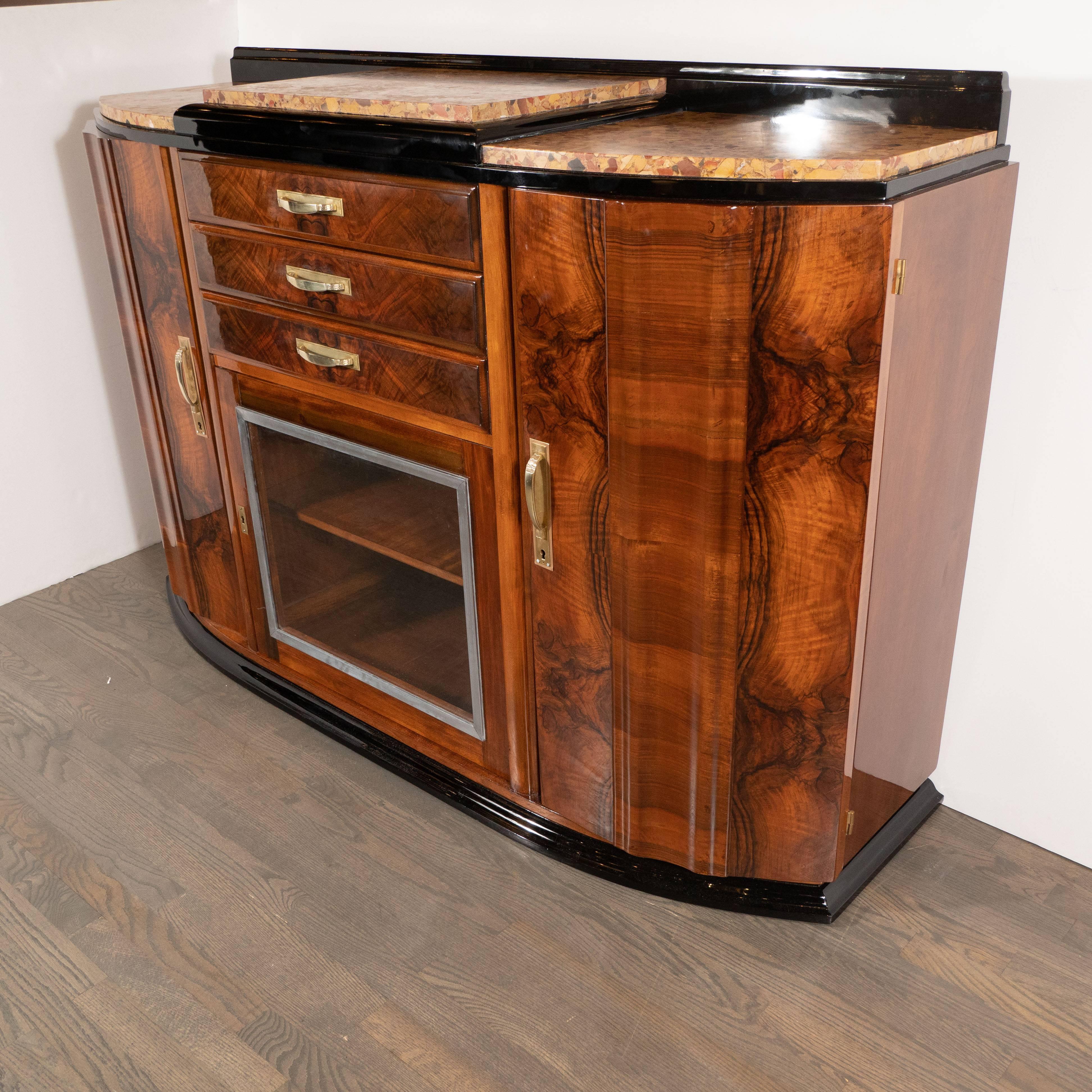 Art Deco Sideboard or Cabinet in Burled Walnut, Exotic Marble and Black Lacquer 2