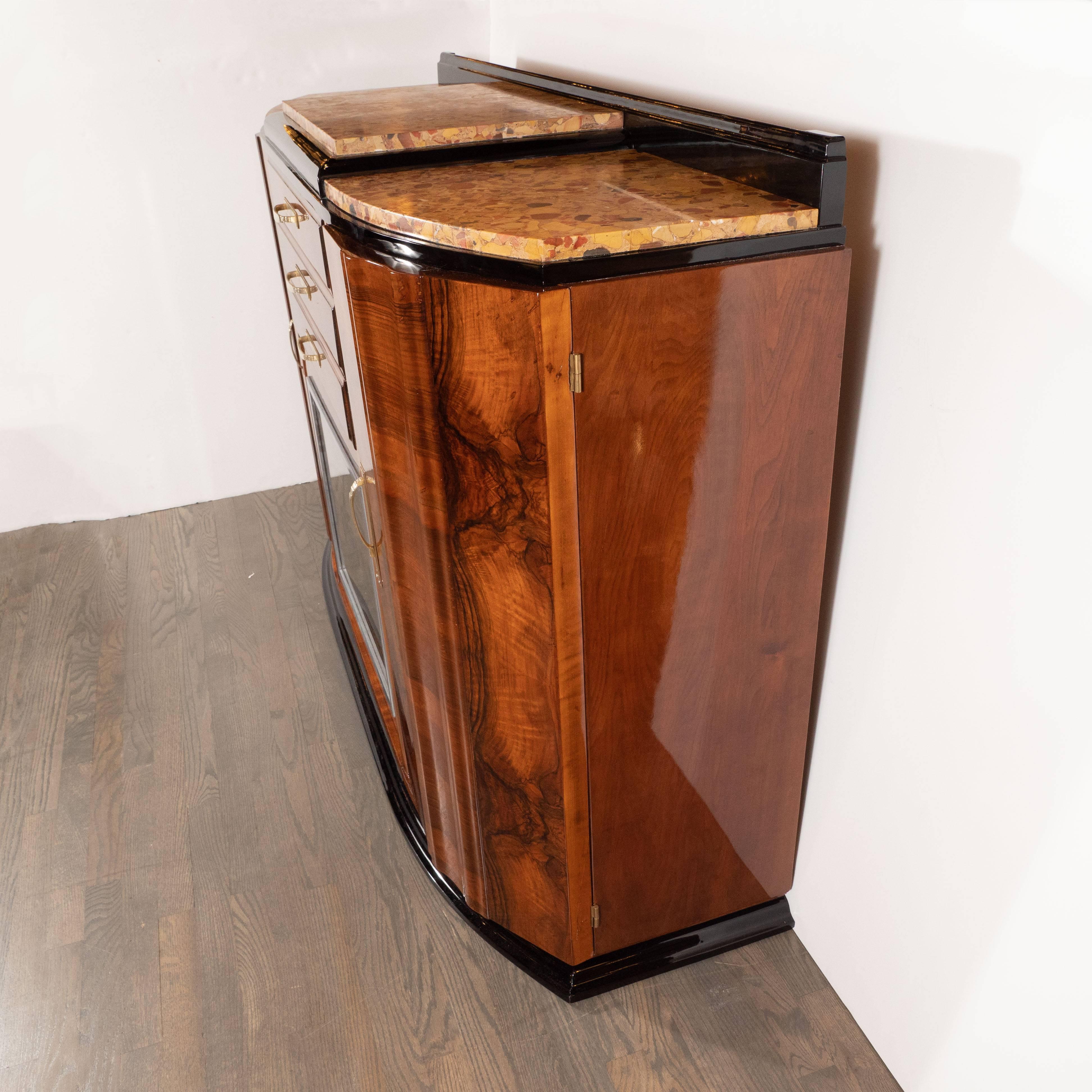 Art Deco Sideboard or Cabinet in Burled Walnut, Exotic Marble and Black Lacquer 3