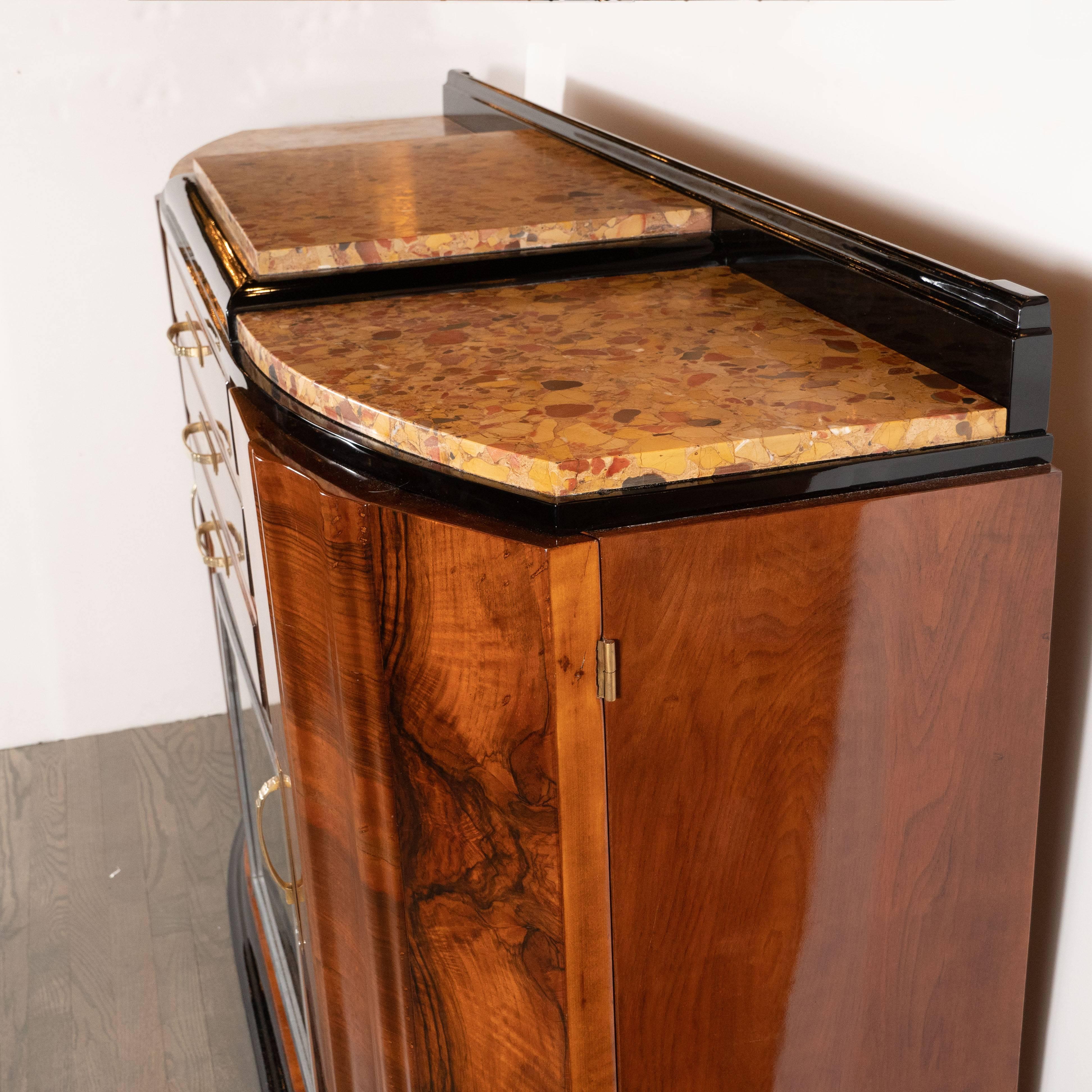 Art Deco Sideboard or Cabinet in Burled Walnut, Exotic Marble and Black Lacquer 4