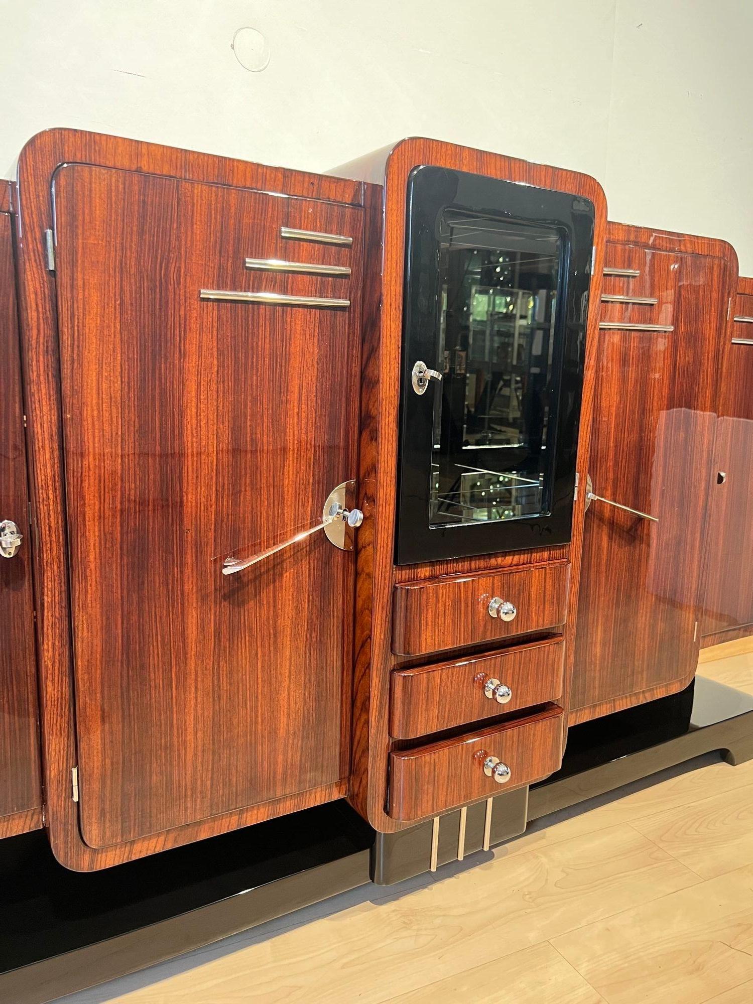 Art Deco Sideboard, Rosewood, Black Lacquer, Chrome, France circa 1925 3
