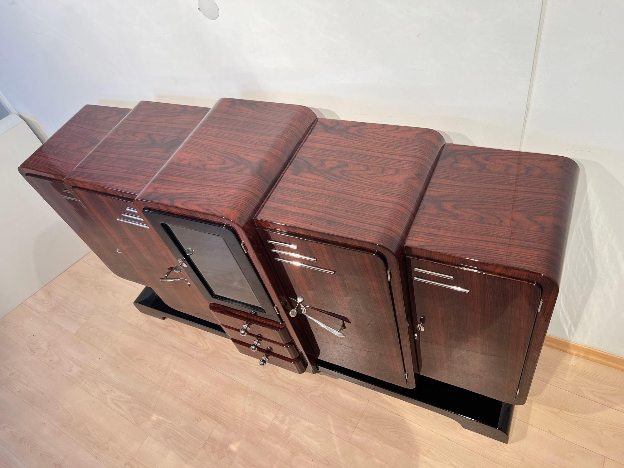 Art Deco Sideboard, Rosewood, Black Lacquer, Chrome, France circa 1925 7