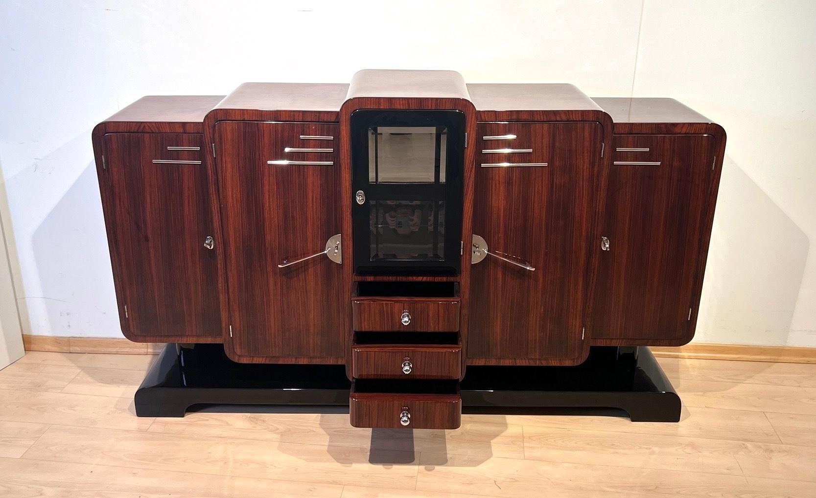 Art Deco Sideboard, Rosewood, Black Lacquer, Chrome, France circa 1925 8