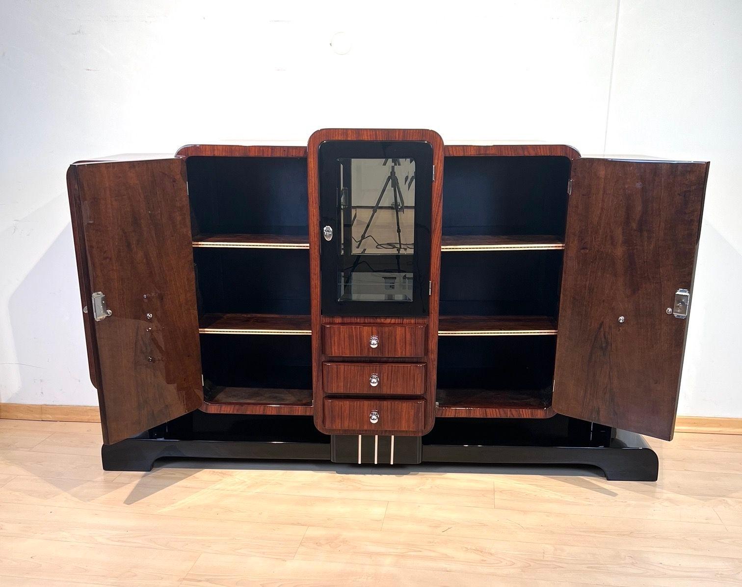 Art Deco Sideboard, Rosewood, Black Lacquer, Chrome, France circa 1925 9