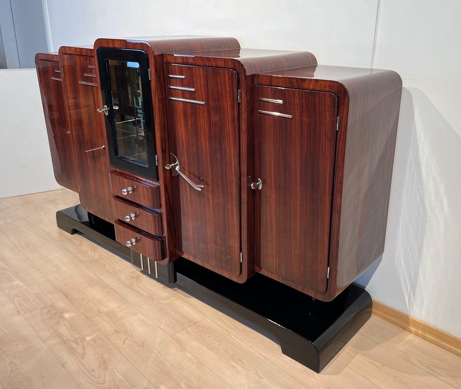 Art Deco Sideboard, Rosewood, Black Lacquer, Chrome, France circa 1925 In Excellent Condition In Regensburg, DE