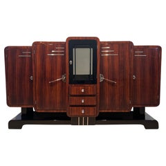 Art Deco Sideboard, Rosewood, Black Lacquer, Chrome, France circa 1925