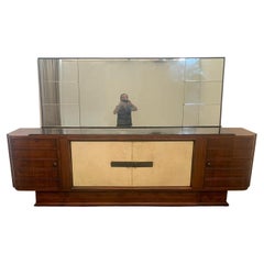 Art Deco Sideboard Set in Rosewood and Parchment with Mirror, Set of 2