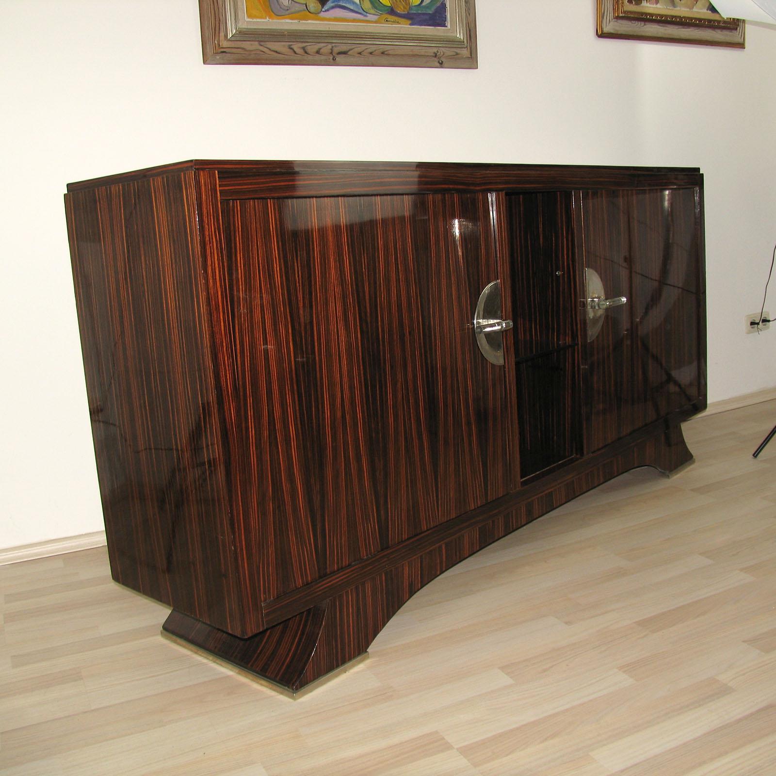 Wood Art Deco Sideboard Veneered in Macassar, France, 1940s For Sale