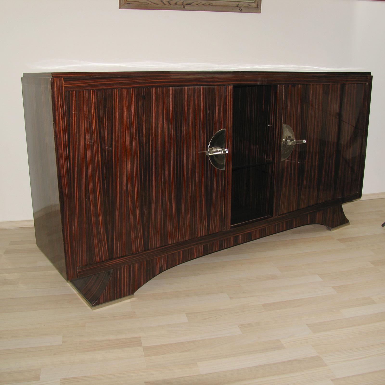 Art déco-Sideboard, furniert aus Makassar, Frankreich, 1940er Jahre (Holz) im Angebot