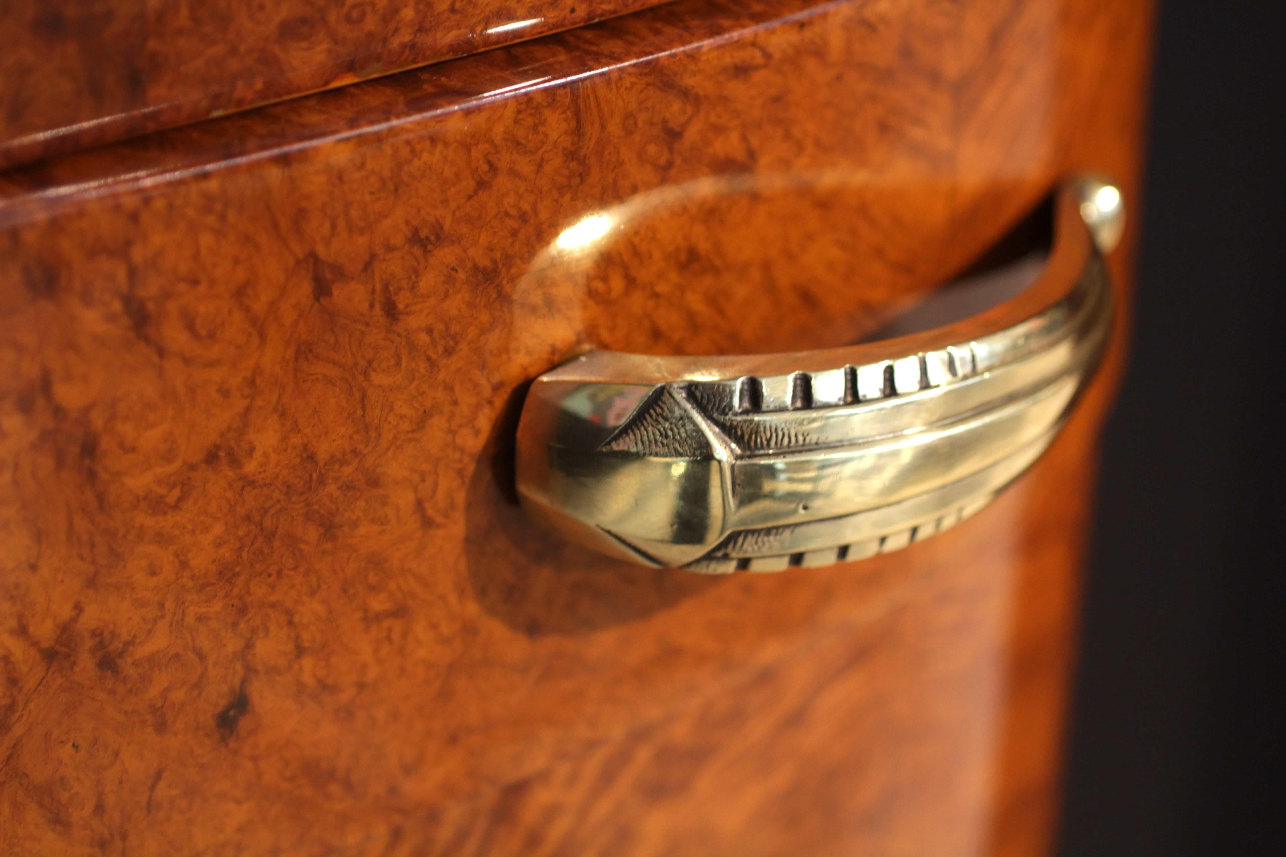 Early 20th Century Art Deco Bar Sideboard, Amboyna Roots, Bronze Fittings, France, circa 1925