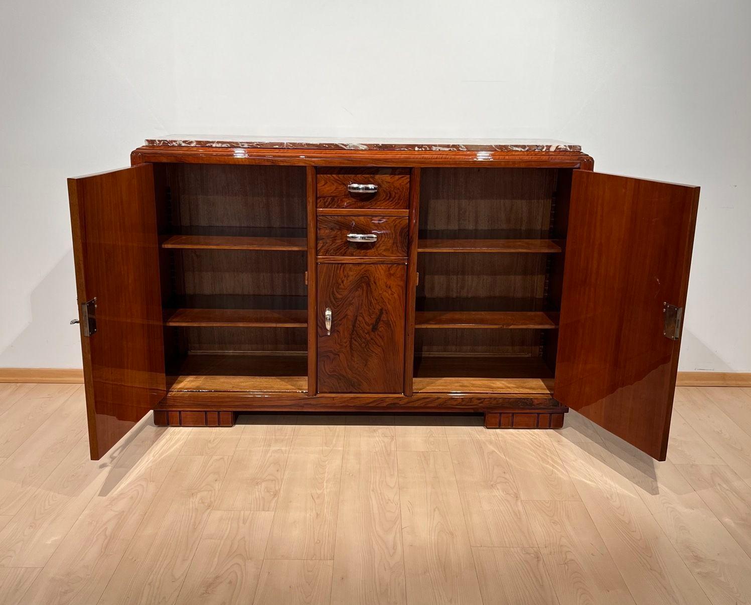 Art Deco Sideboard, Walnut, Lacquer, Nickel, France circa 1930 For Sale 2