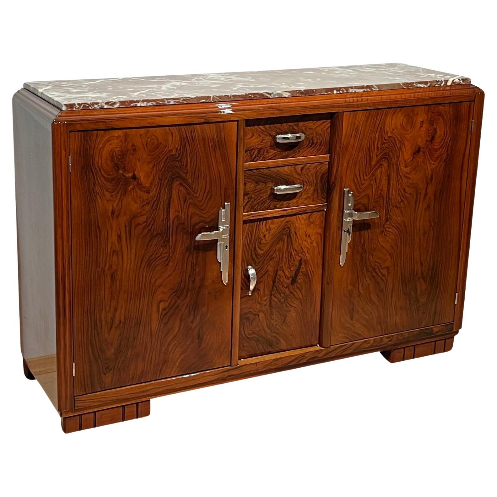 Art Deco Sideboard, Walnut, Lacquer, Nickel, France circa 1930 For Sale
