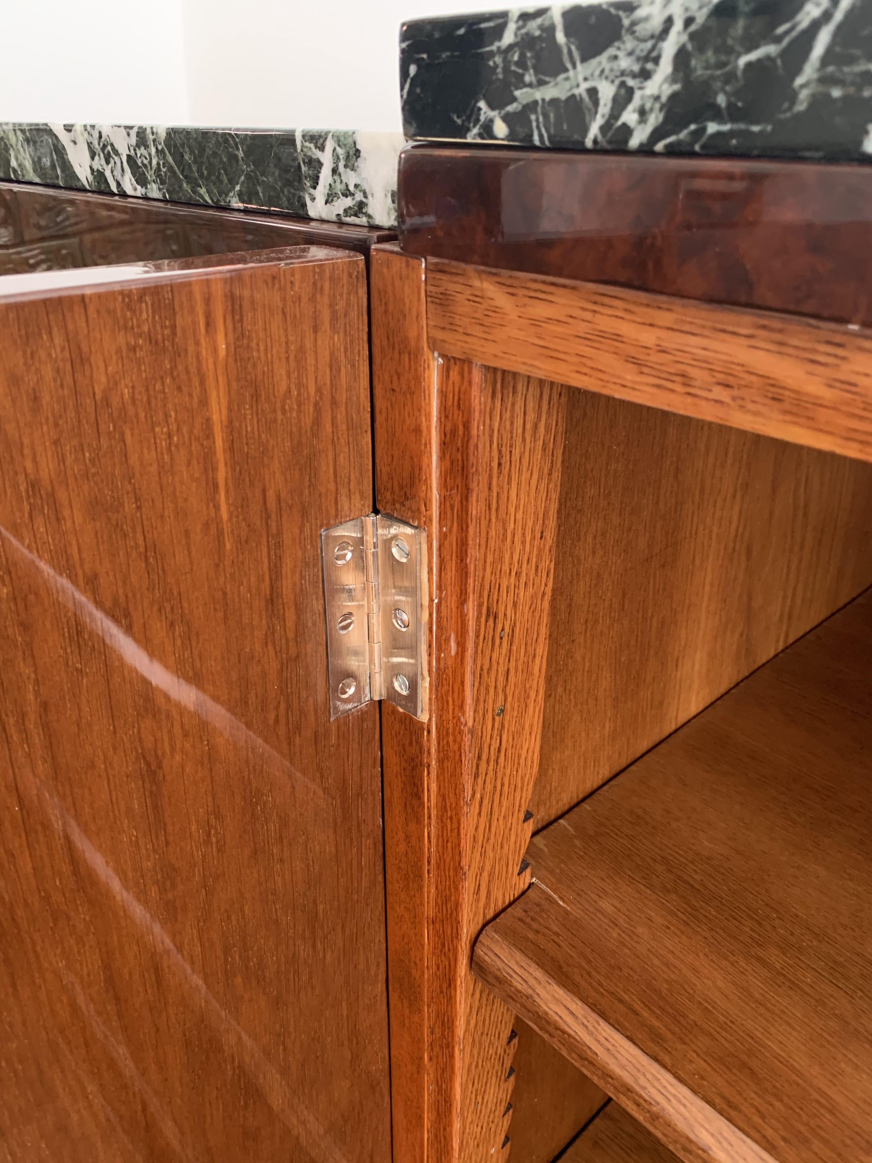Art Deco Sideboard, Walnut Roots, Green Marble, Southern France, circa 1930 11
