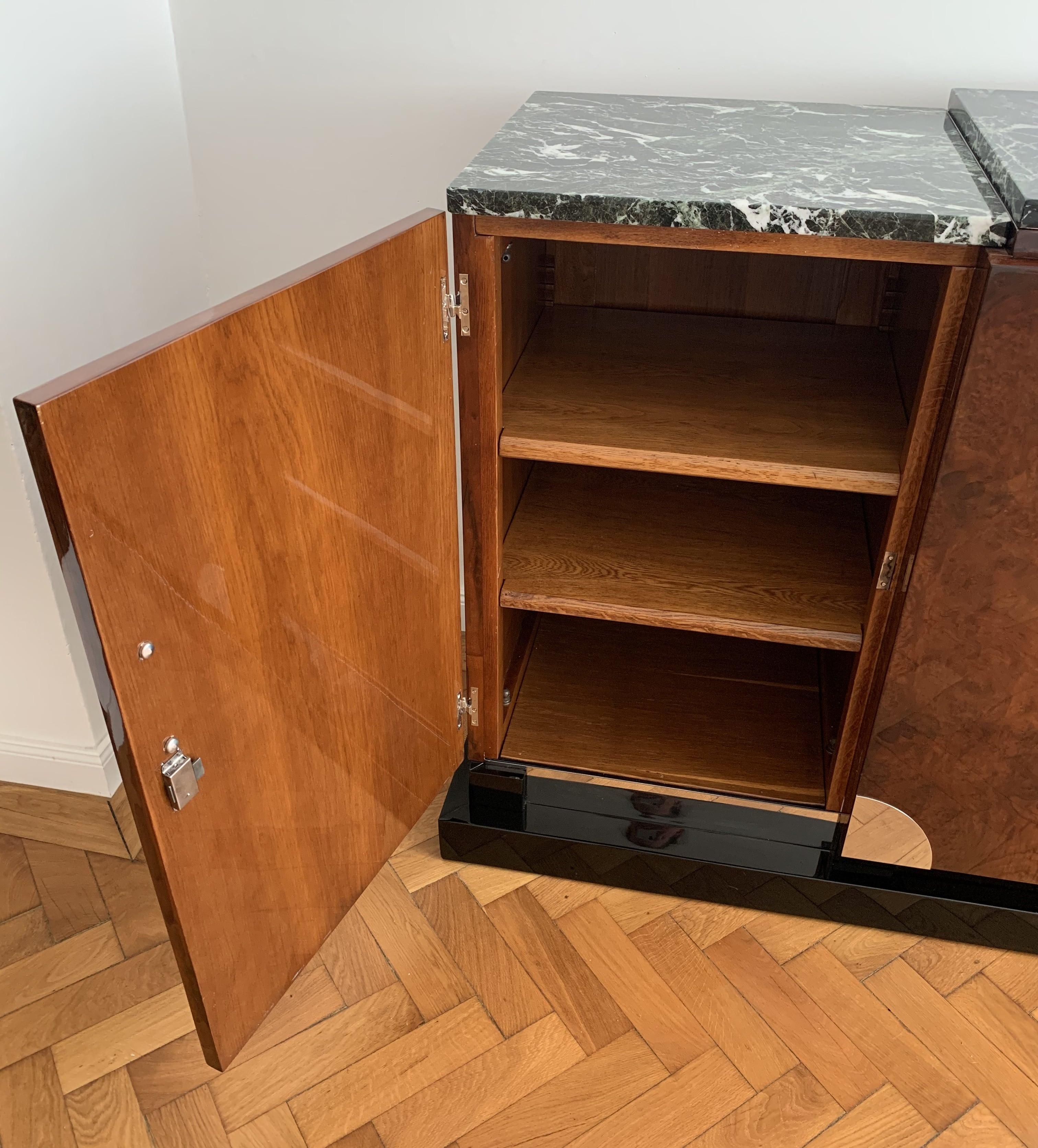 Art Deco Sideboard, Walnut Roots, Green Marble, Southern France, circa 1930 12