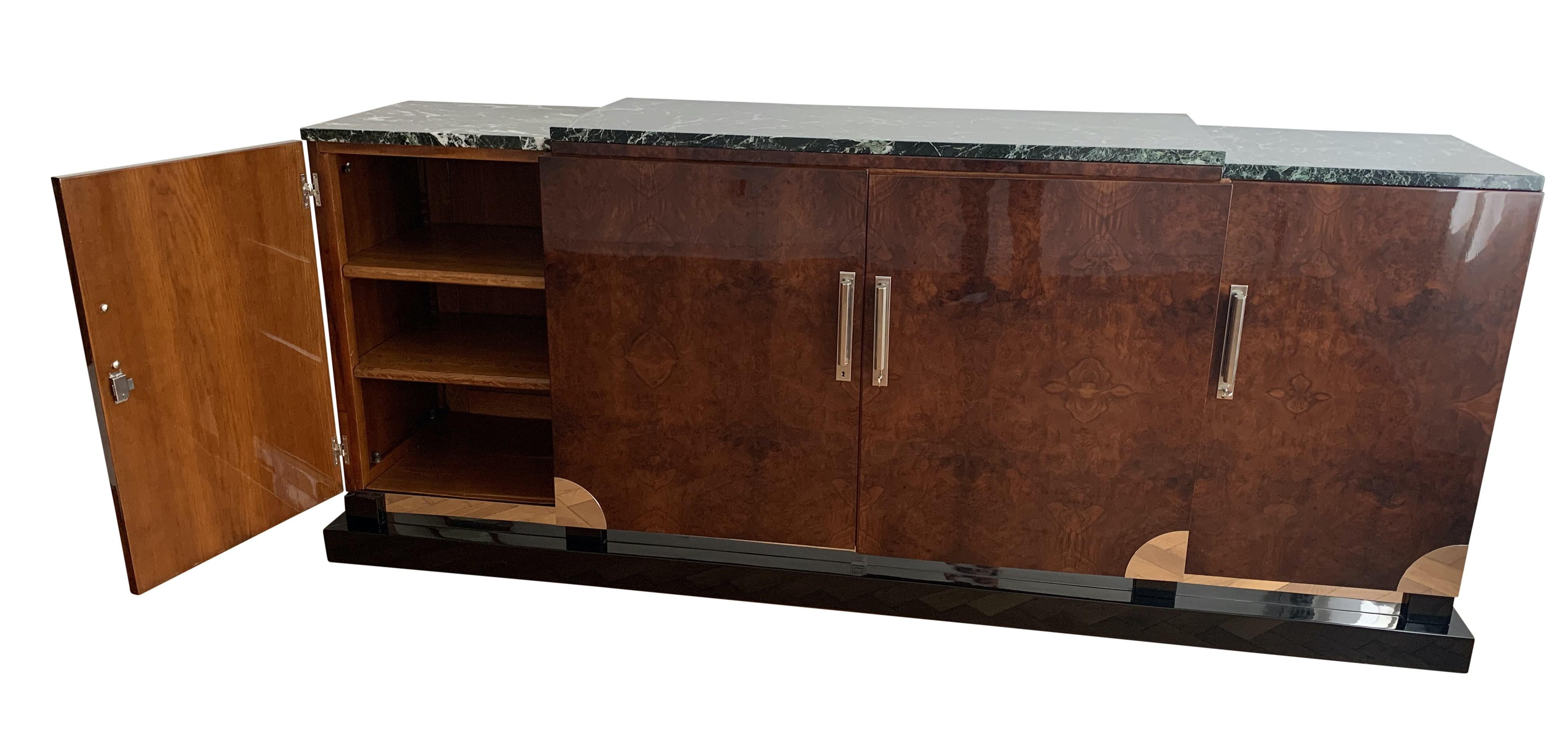 Art Deco Sideboard, Walnut Roots, Green Marble, Southern France, circa 1930 In Good Condition In Regensburg, DE