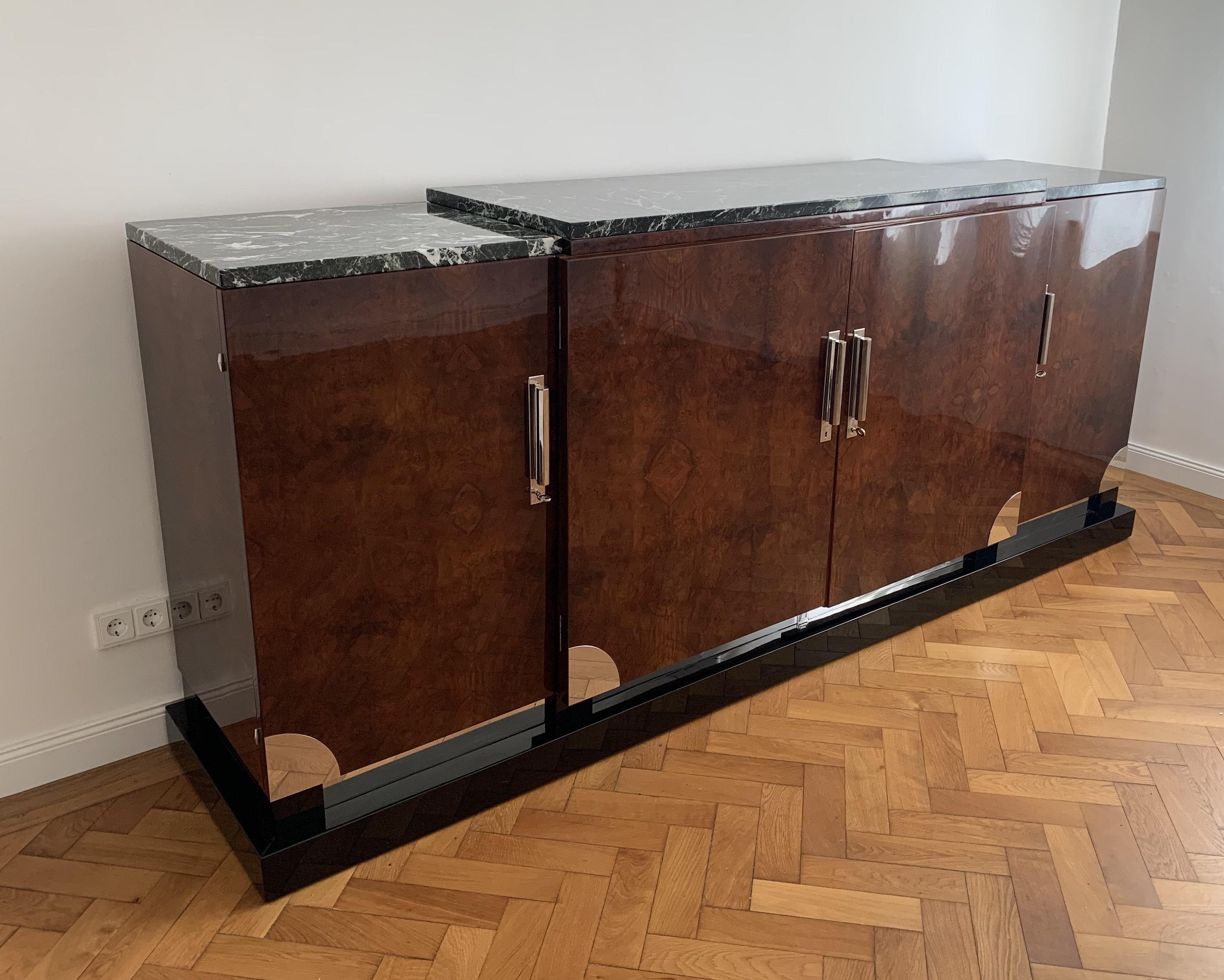 Art Deco Sideboard, Walnut Roots, Green Marble, Southern France, circa 1930 2