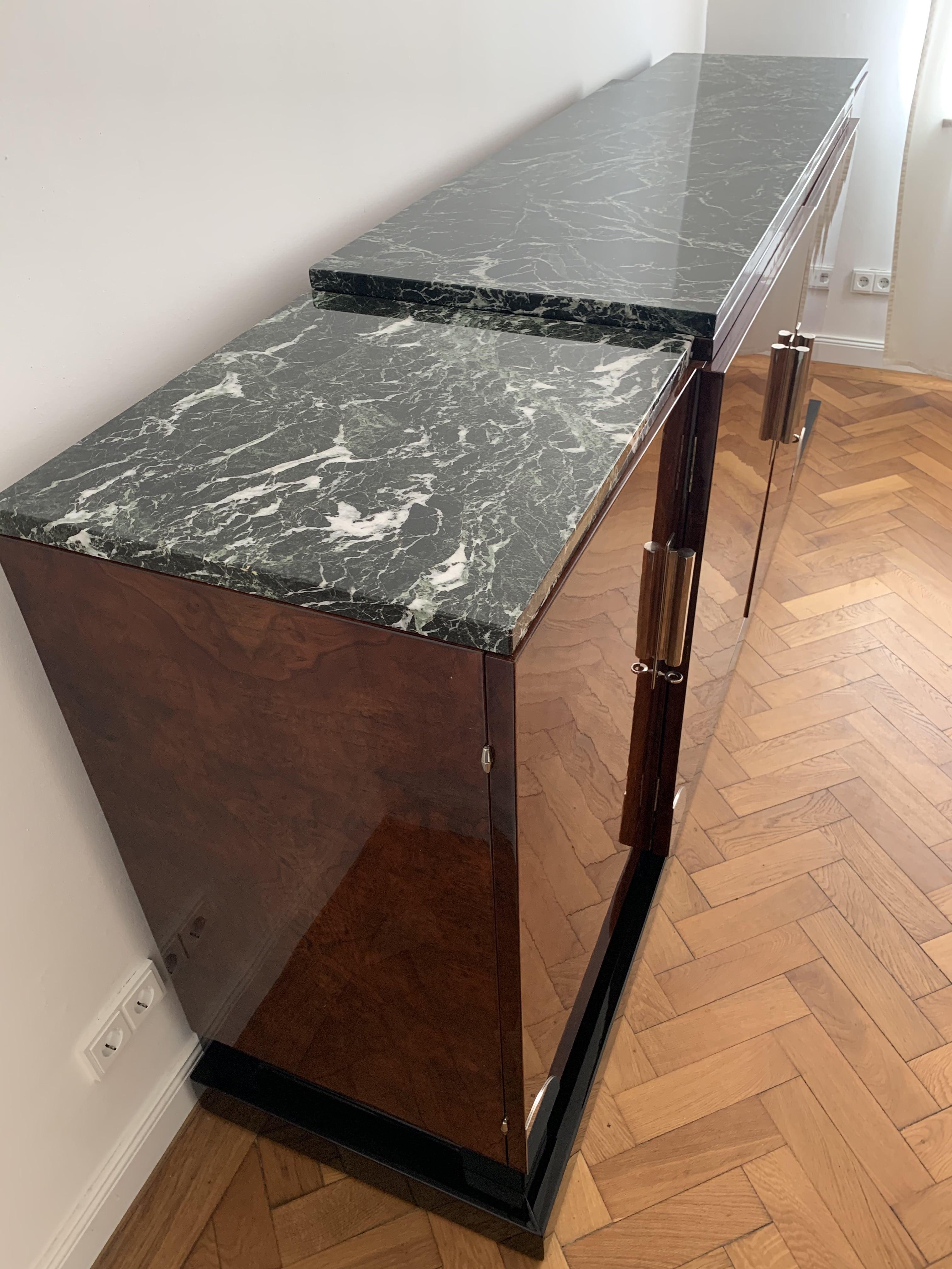 Art Deco Sideboard, Walnut Roots, Green Marble, Southern France, circa 1930 3