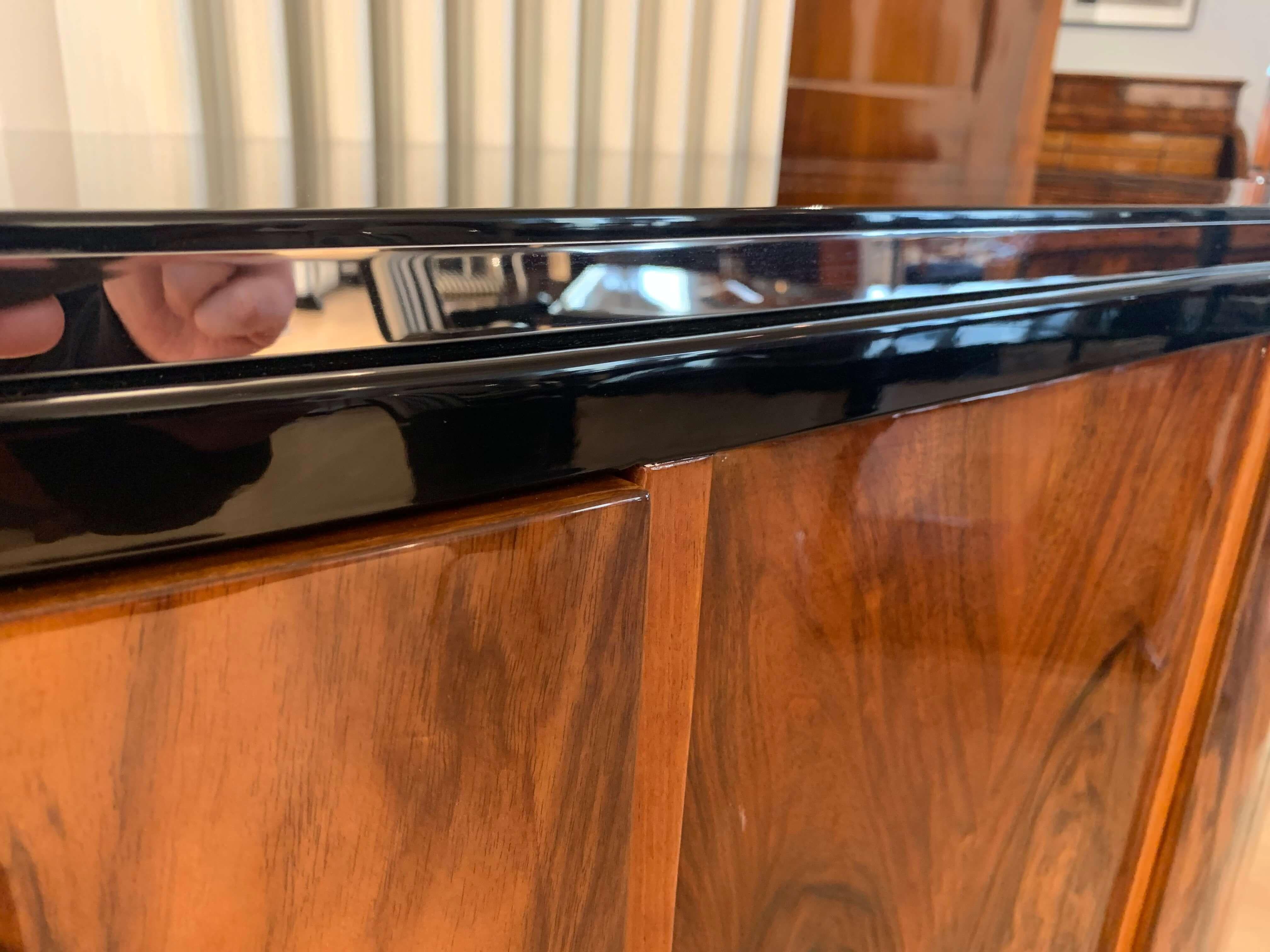 Small Art Deco Sideboard, Walnut Veneer, Chrome and Black Parts, France, 1930s 6