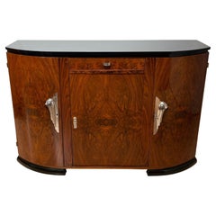 Art Deco Sideboard, Walnut Veneer, Black Lacquer, Nickel, France circa 1930