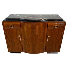 Credenza Art Déco, impiallacciatura di noce, nichel, marmo, Francia, 1930 circa