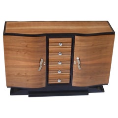 Art Deco Sideboard with 5 Drawers Rounded Doors Chrome Handles Mustache Foot