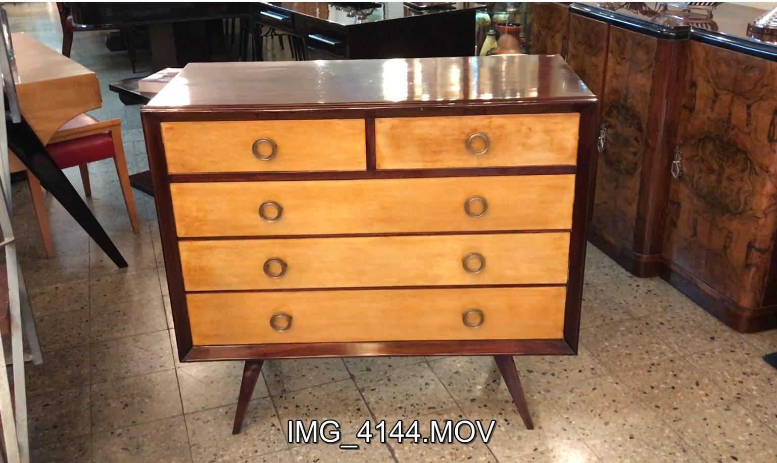Italian Art Deco Sideboard with Drawers in Wood and Parchment, 1960 For Sale