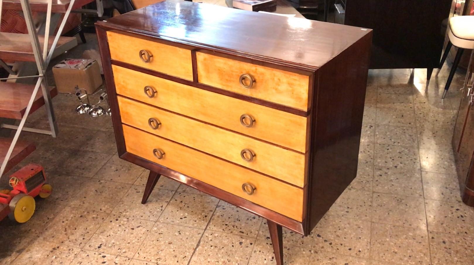 Art Deco Sideboard with Drawers in Wood and Parchment, 1960 In Good Condition For Sale In Ciudad Autónoma Buenos Aires, C