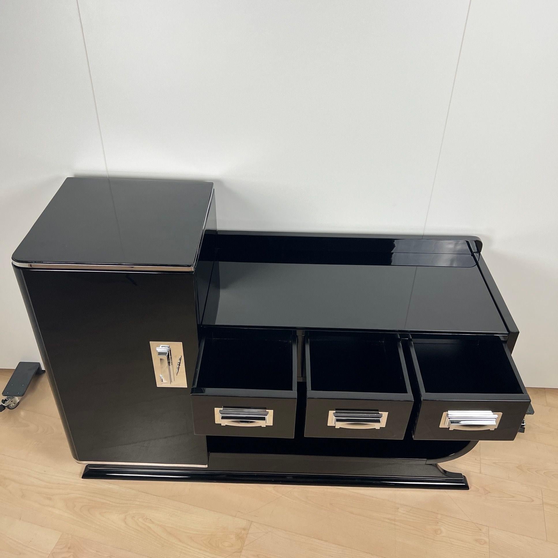 Credenza Art Déco con bar a secco, lacca nera, Francia, circa 1930 in vendita 4