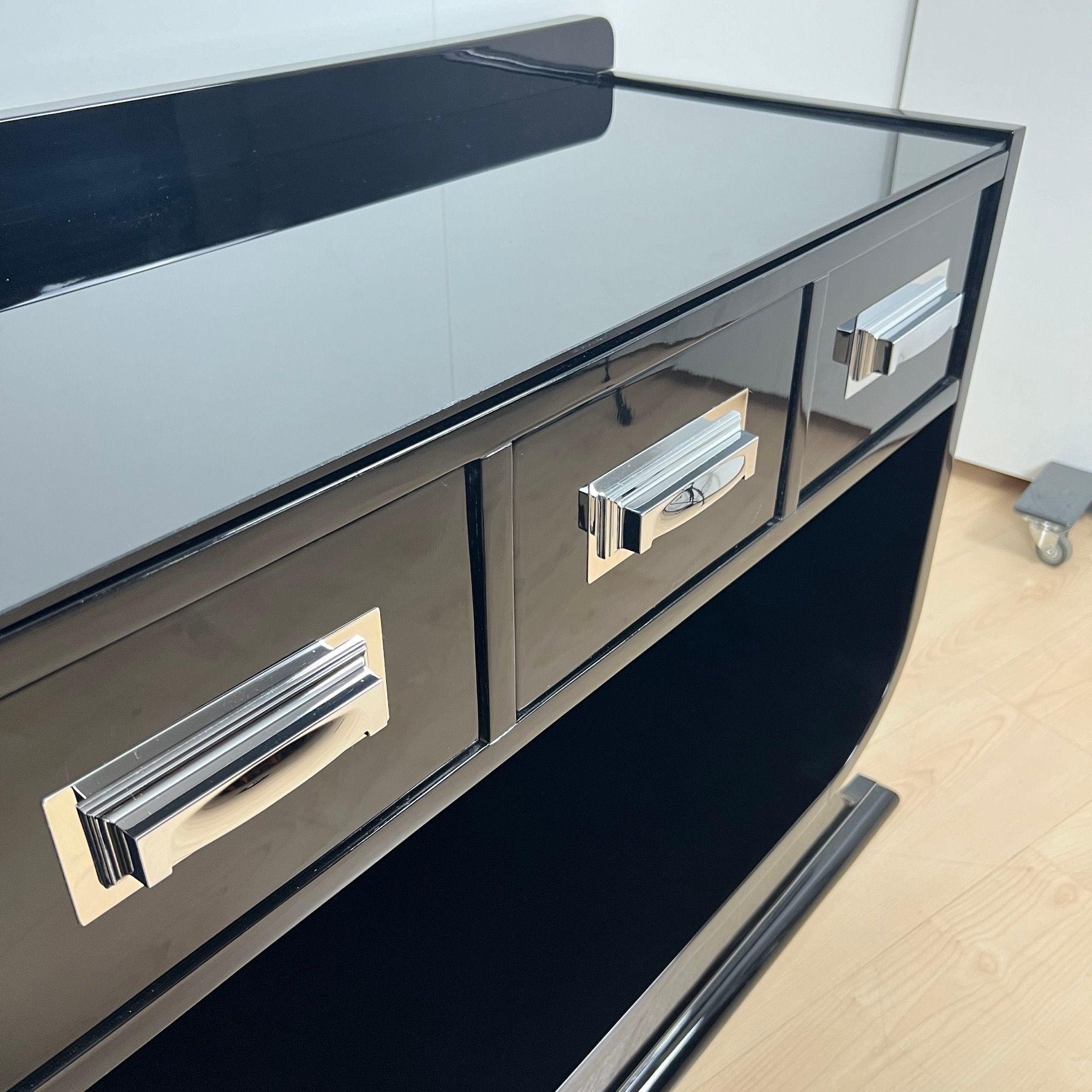 Credenza Art Déco con bar a secco, lacca nera, Francia, circa 1930 in vendita 7