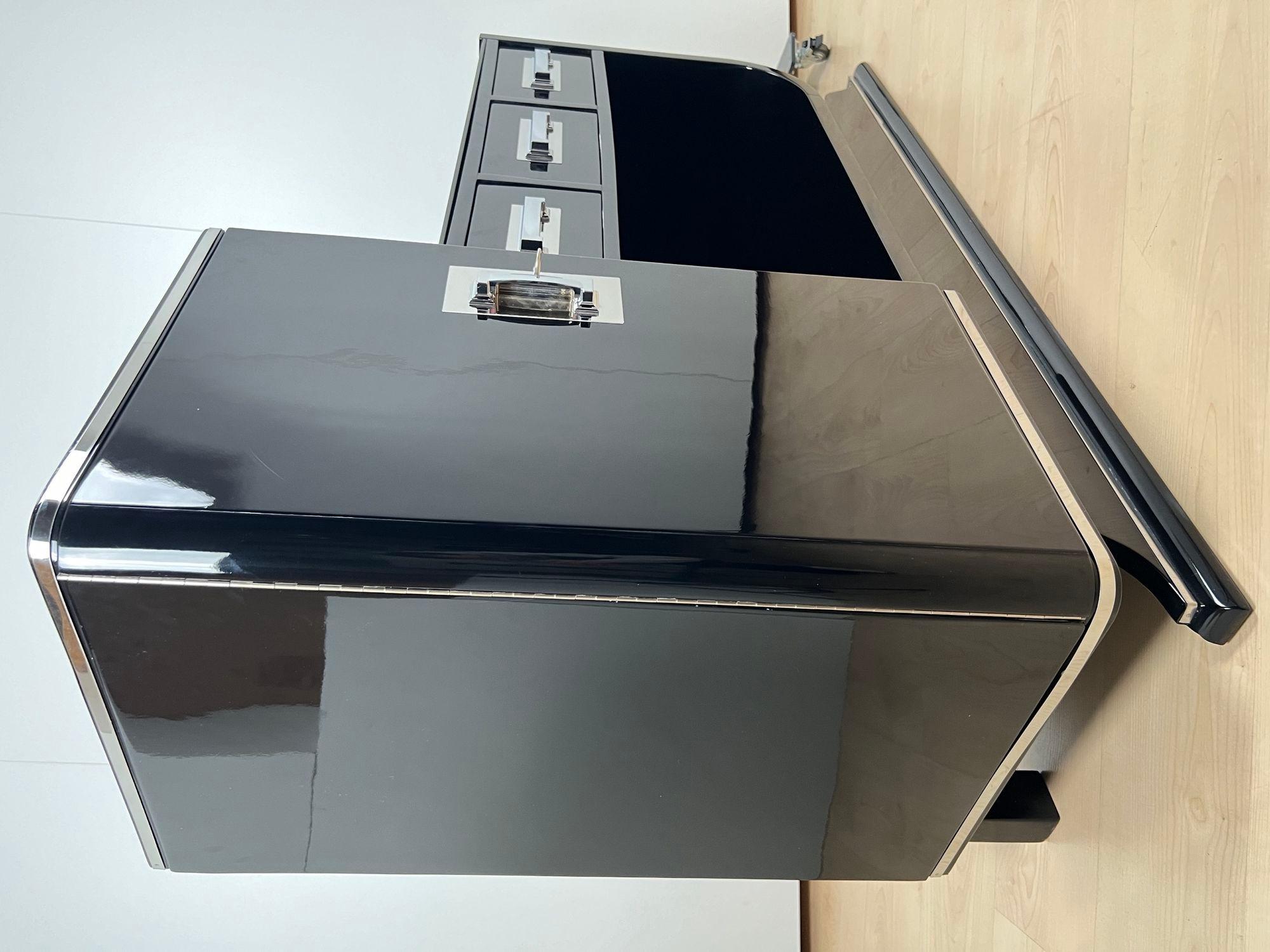 Credenza Art Déco con bar a secco, lacca nera, Francia, circa 1930 in vendita 11