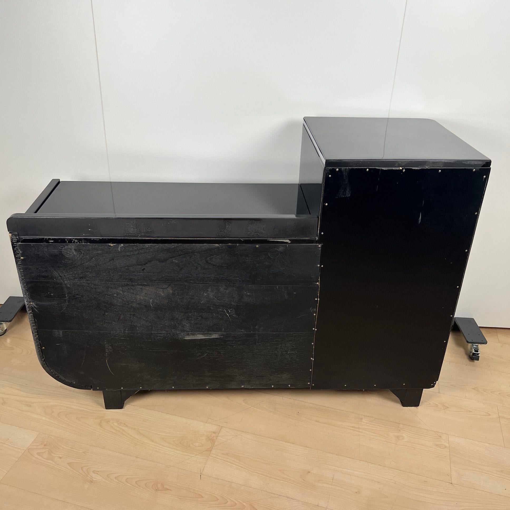 Credenza Art Déco con bar a secco, lacca nera, Francia, circa 1930 in vendita 13