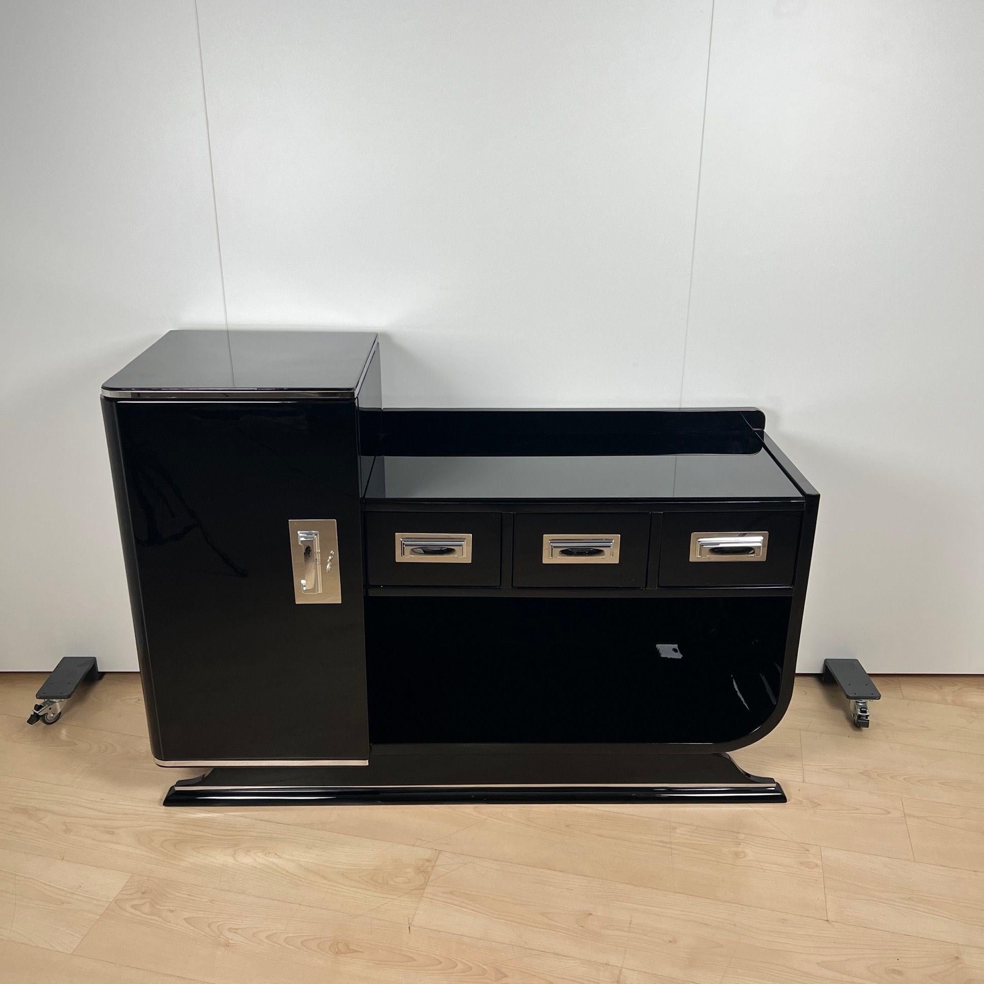 Credenza Art Déco con bar a secco, lacca nera, Francia, circa 1930 in vendita 2
