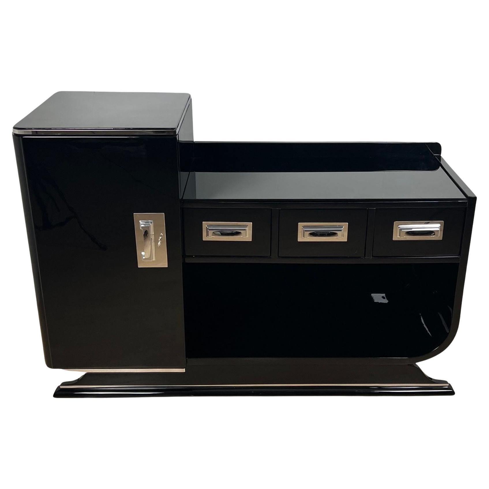 Buffet Art Déco avec Dry Bar, laque noire, France circa 1930
