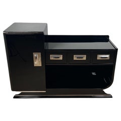 Buffet Art Déco avec Dry Bar, laque noire, France circa 1930