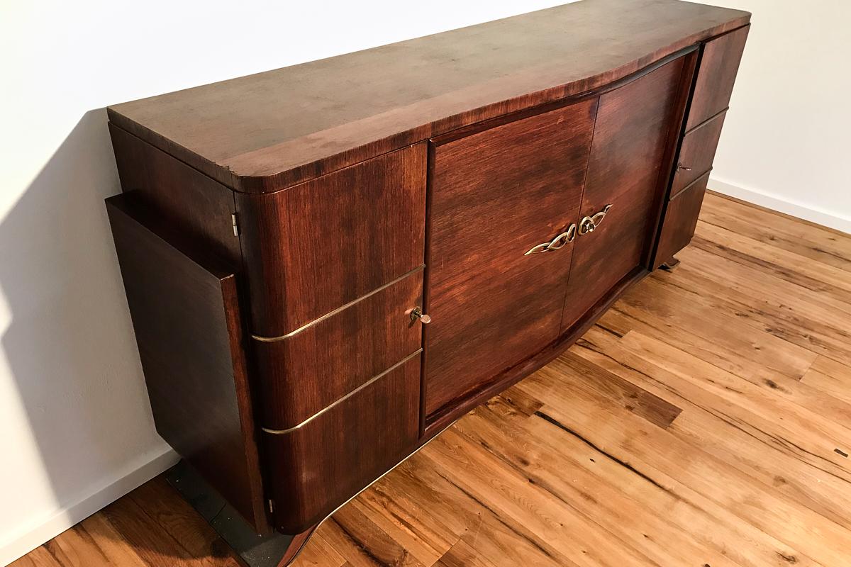 Art Deco Sideboard with Fine Rosewood Veneer and Brass Strips from Paris, 1925 In Fair Condition For Sale In Greven, DE