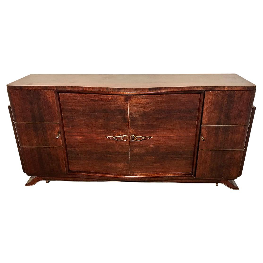Art Deco Sideboard with Fine Rosewood Veneer and Brass Strips from Paris, 1925 For Sale