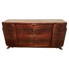 Antique Art Deco Sideboard with Fine Rosewood Veneer and Brass Strips from Paris, 1925