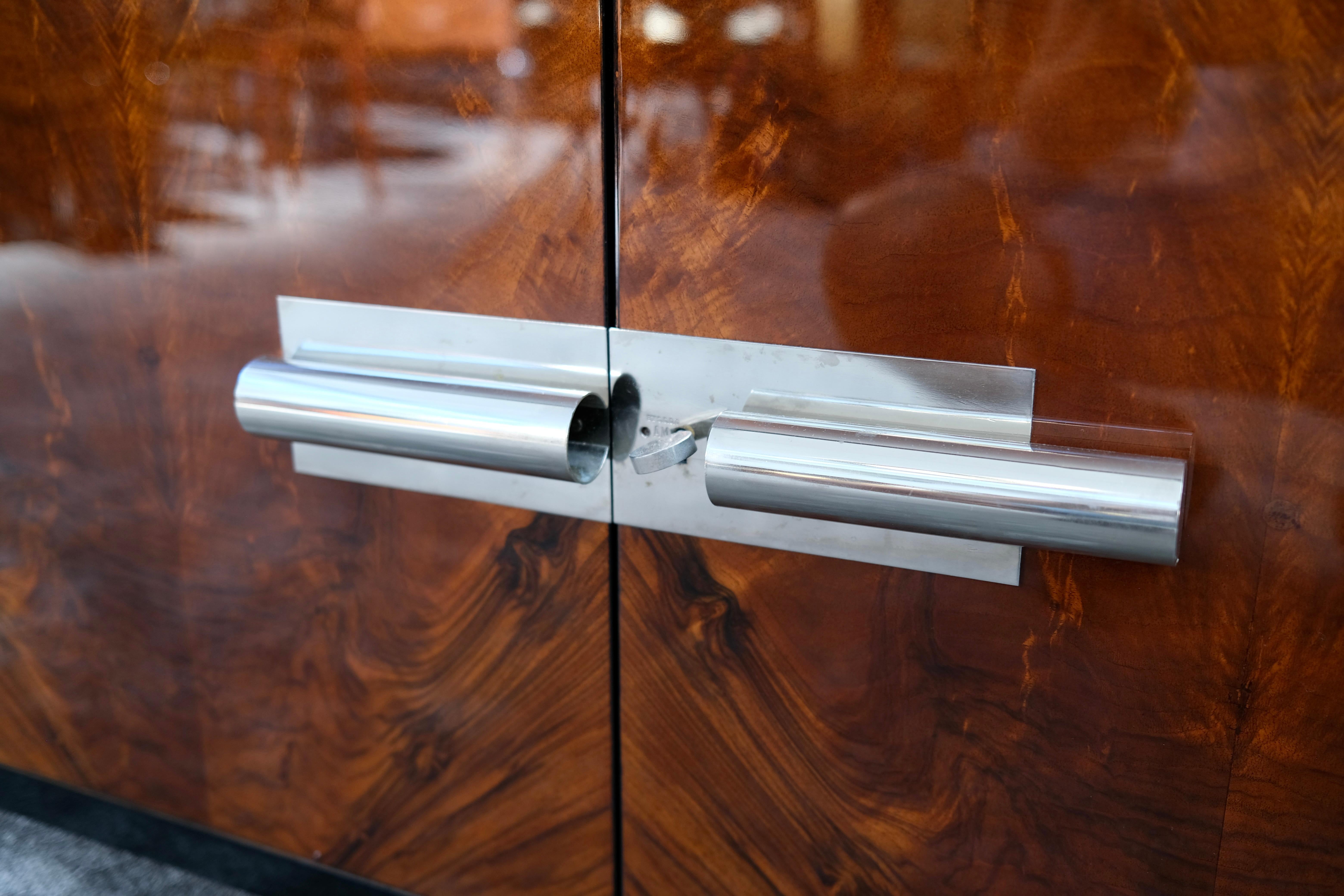 Art Deco Sideboard with Hidden Key in Nut Wood and Black Lacquer, France 1930s For Sale 5