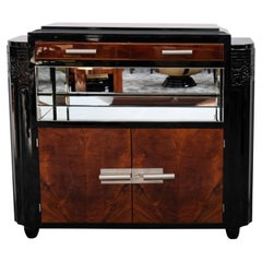 Art Deco Sideboard with Hidden Key in Nut Wood and Black Lacquer, France 1930s
