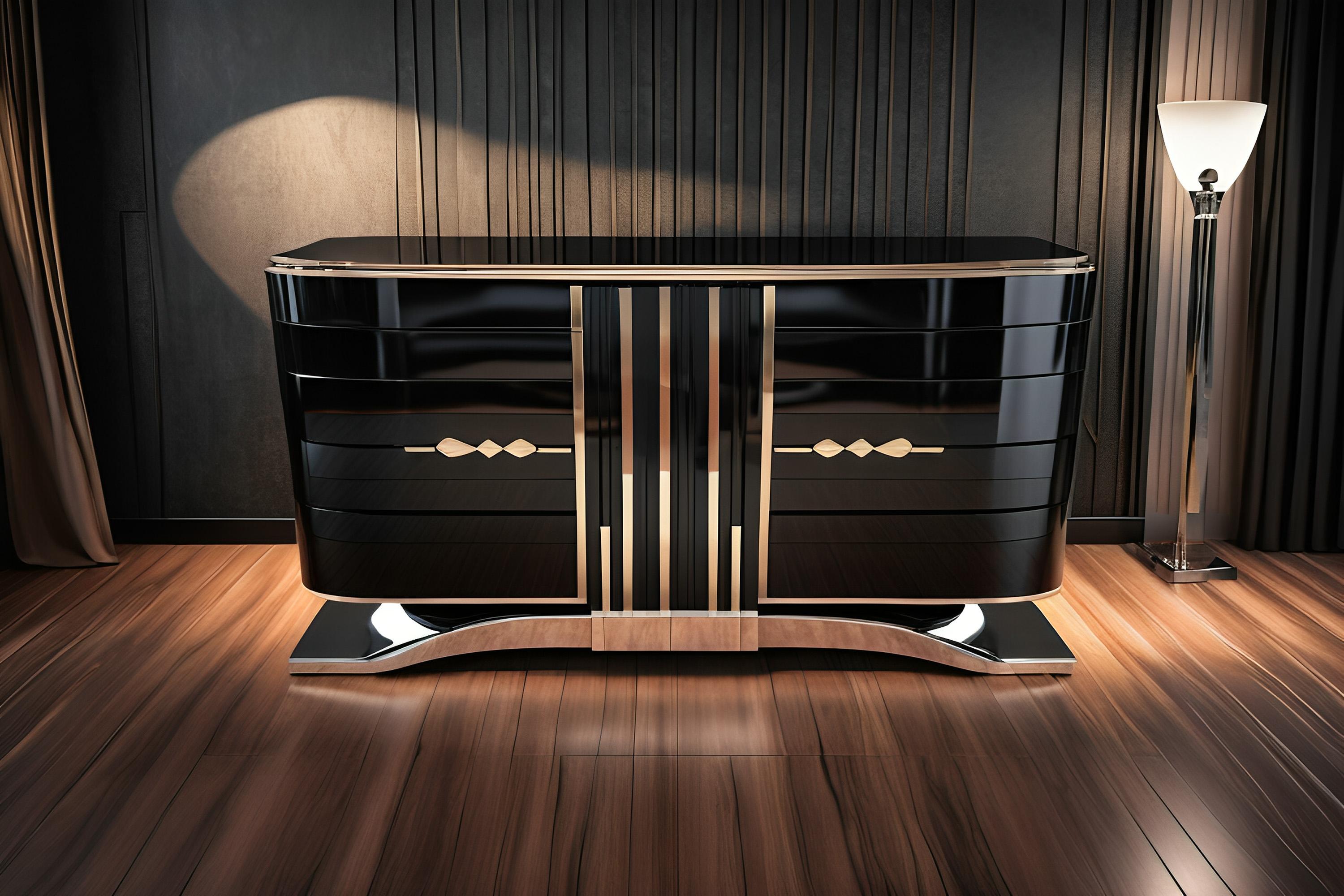 Allemand Buffet Art déco en laque piano brillante et ferrures chromées en vente
