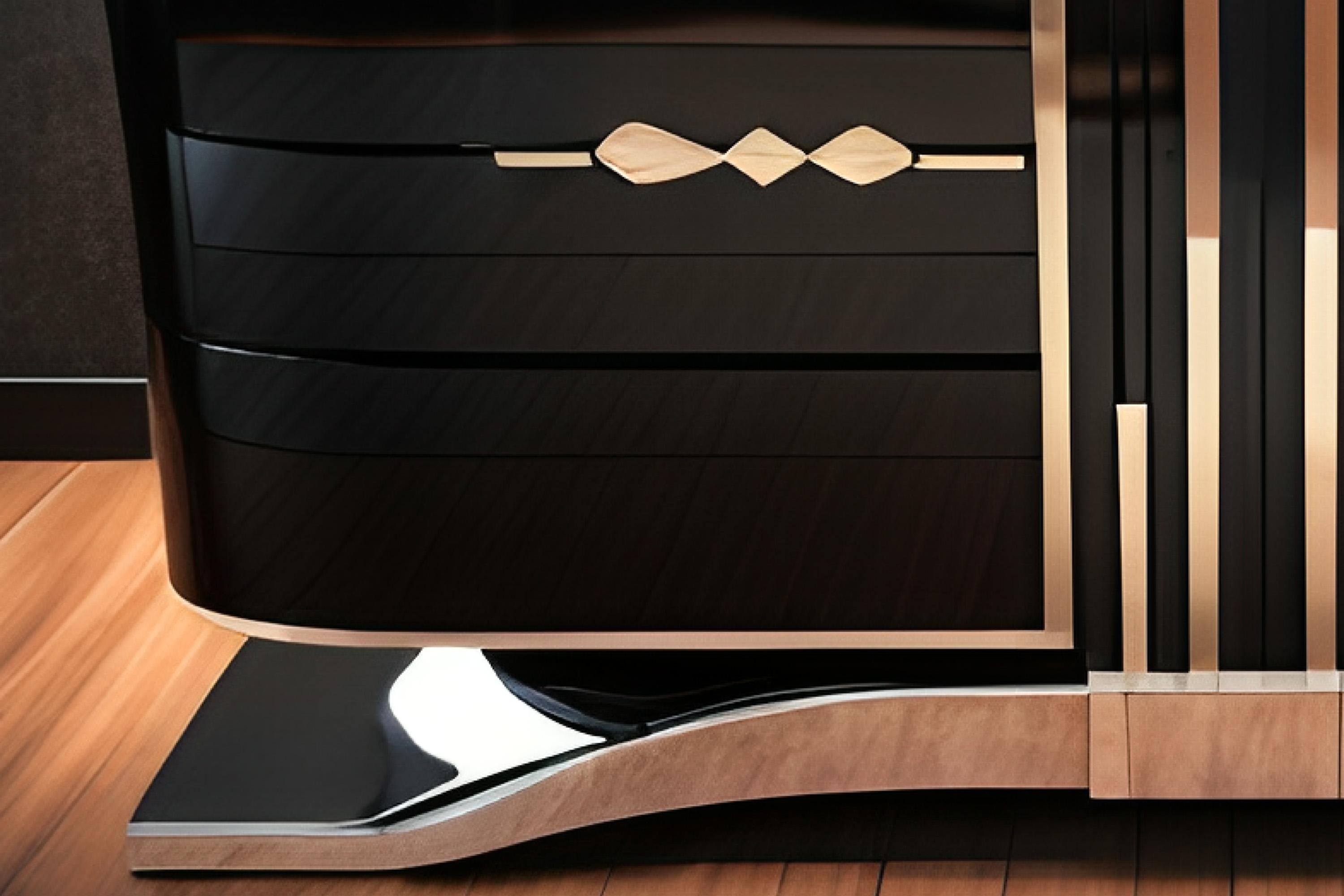 Fait main Buffet Art déco en laque piano brillante et ferrures chromées en vente