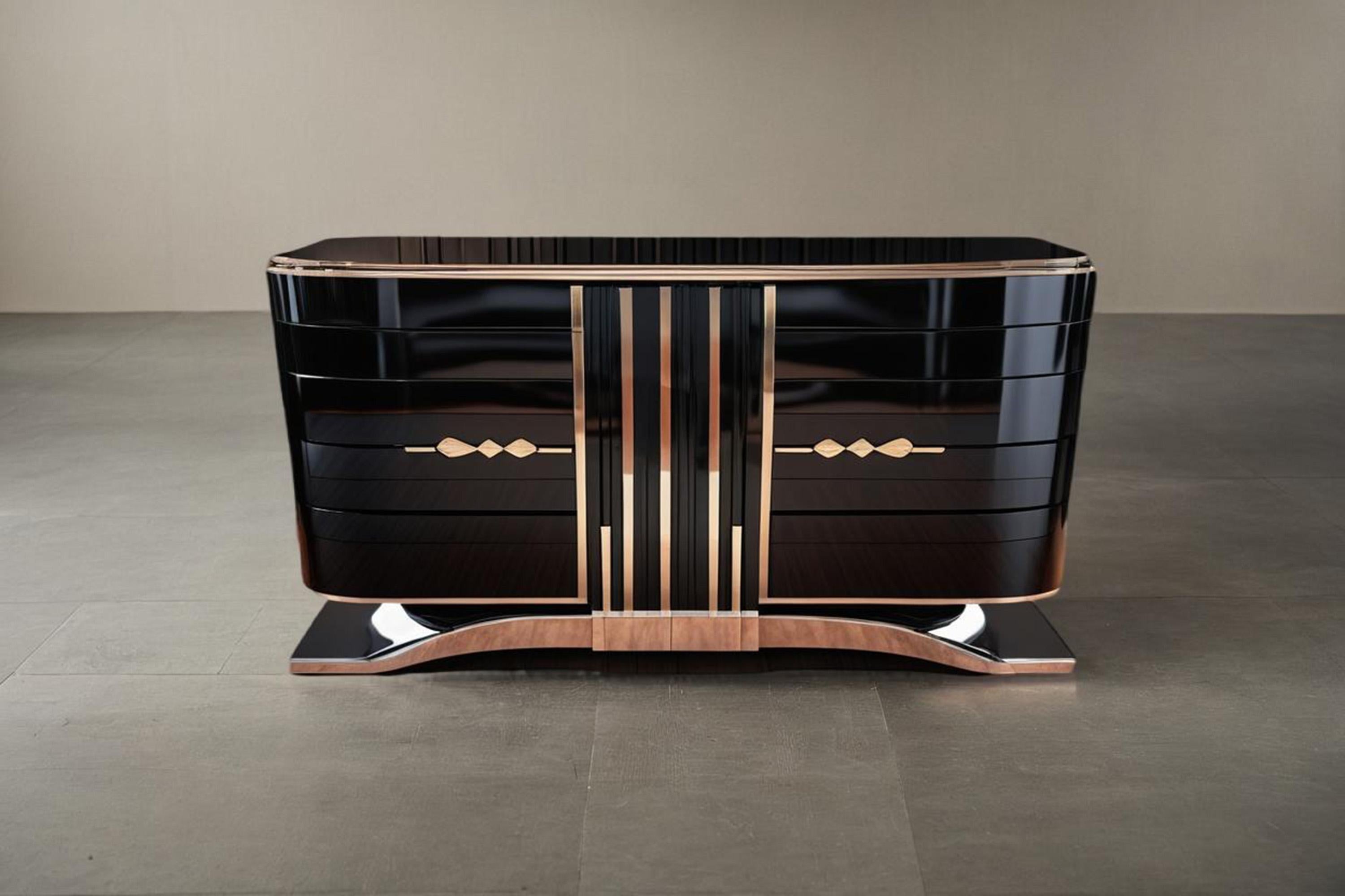 Buffet Art déco en laque piano brillante et ferrures chromées Neuf - En vente à Greven, DE